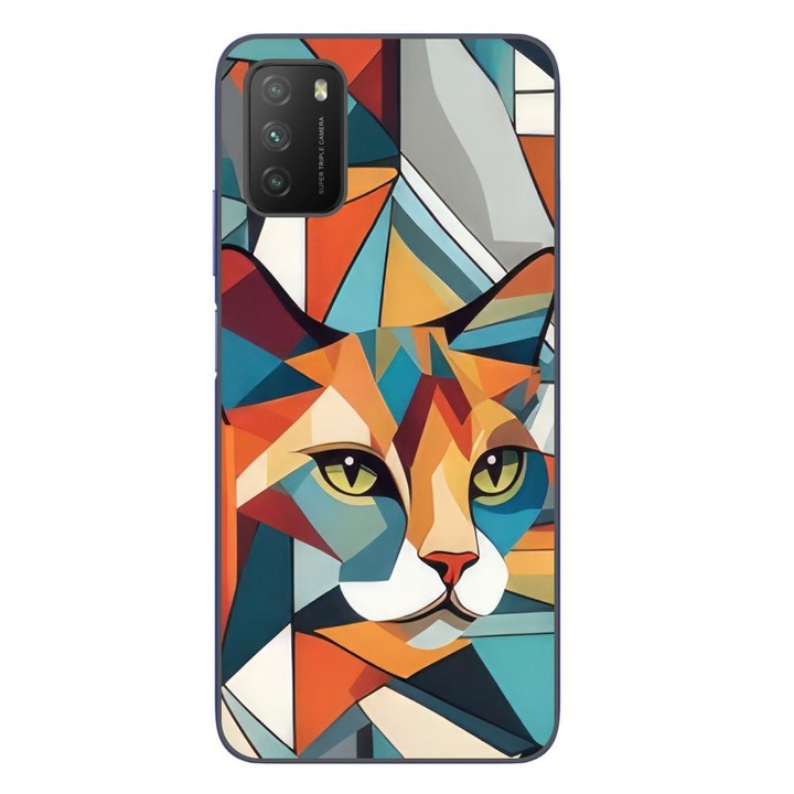Кейс съвместим с Xiaomi Poco M3 Silicon Gel Tpu Модел Cubic Cat Арт
