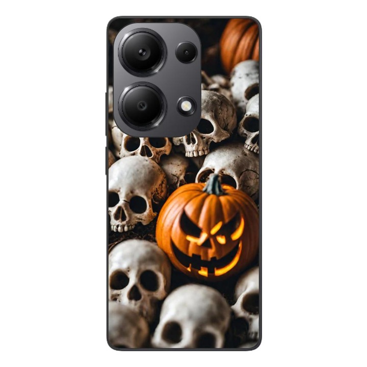 Husa compatibila cu Xiaomi Redmi Note 13 Pro 4G Silicon Gel Tpu Model Halloween Pattern Cranii si Dovleac