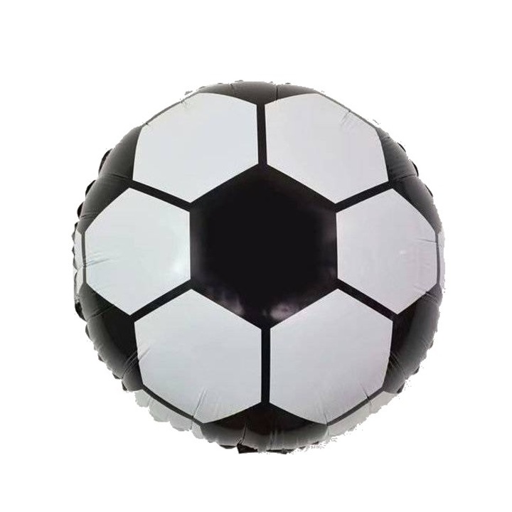 Balon din Folie Metalizata, Leski, Figurina Cerc, Model Minge de Fotbal, Tematica Sport, 45 cm, Ambalaj Individual, Pai Inclus, Umflare cu Aer sau Heliu, Alb-Negru
