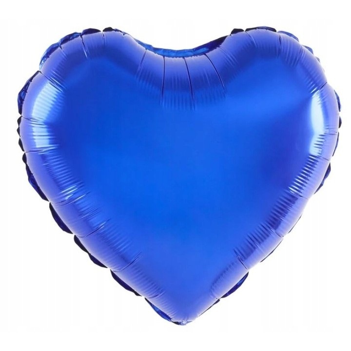 Балон от метално фолио, Flippy, във формата на сърце, опростен модел, любовна тема, 40 см, индивидуална опаковка, включена сламка, надува се с въздух или хелий, син