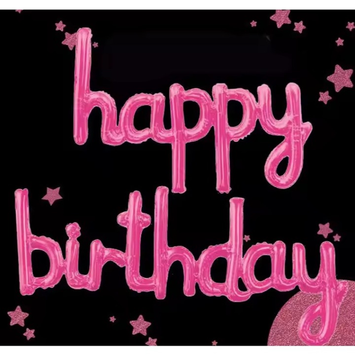 Set Baloane din Folie Metalizata, Southern Sky, Model Happy Birthday, 45x85 cm, 45x124cm, Baloane Party, Ambalaj Individual, Pai Inclus, Umflare cu Aer sau Heliu, Roz