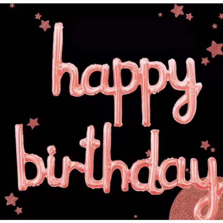 Set Baloane din Folie Metalizata, Southern Sky, Model Happy Birthday, 45x85 cm, 45x124cm, Baloane Party, Ambalaj Individual, Pai Inclus, Umflare cu Aer sau Heliu, Roz Pal