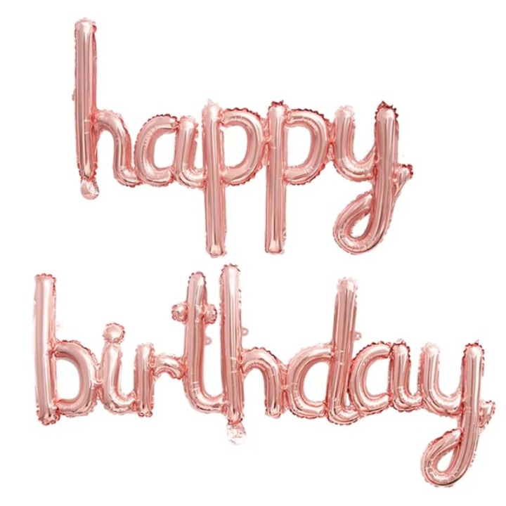 Комплект балони от метално фолио, Flippy, модел Честит рожден ден, 45x85 см, 45x124 см, парти балони, индивидуална опаковка, включена сламка, надути с въздух или хелий, бледо розово