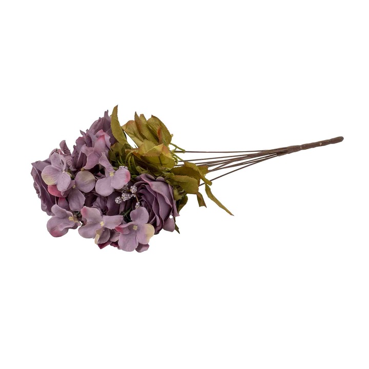 Csokor 10 szál, rózsa + hortenzia, 50 cm, lila szín, BSP / SL222_5