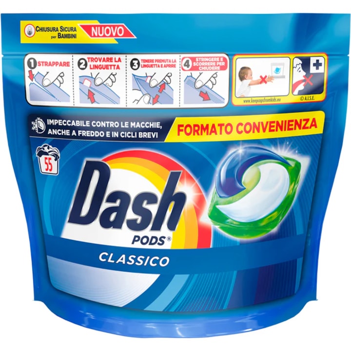 Dash Pods Detergent de Rufe Capsule Clasicco, 55 spalari