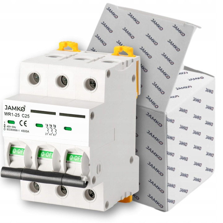 Jamko 3P C25 25A elektromos biztosíték, 230/400V AC, 6kA, DIN sínre szerelhető