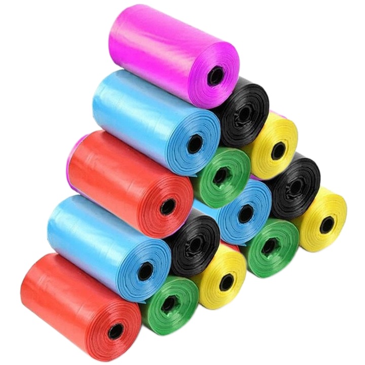 Saci igienici pentru catei/pisici, 225 BUC, saci de gunoi, 15 role, 15 buc/rola, multicolor