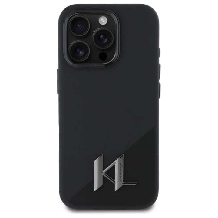 Калъф Karl Lagerfeld, съвместим с iPhone 16 Pro Max, Silicone Shadow Metal Initial, черен