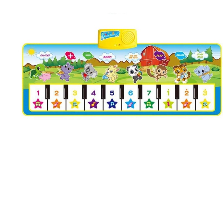 Covoras muzical, 8 sunete animale, 10 taste, 100 x 36 cm, multicolor