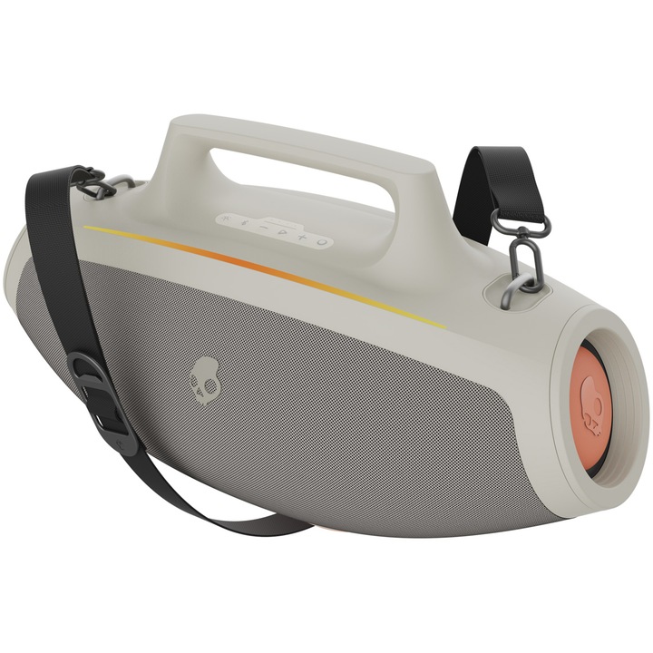 Преносима тонколона Skullcandy Barrel Boombox, Multi-Link, Bluetooth 5.3, IPX7, LED Light Show, Автономия 12 часа, Bone/Orange