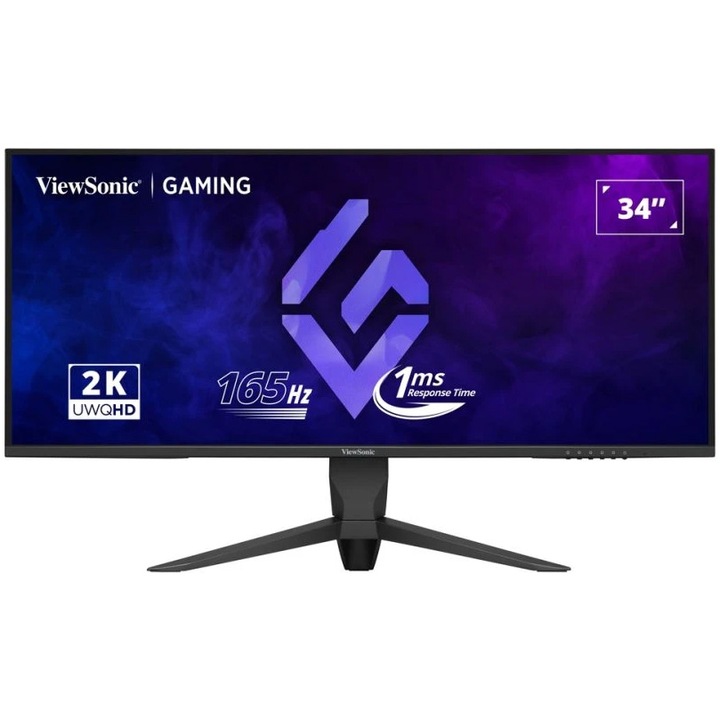 ViewSonic 34" Gamer monitor VA LED, UWQHD (3440x1440), 165 Hz, 1 ms, AMD FreeSync™ Premium, HDR10, 2x HDMI, Display Port, VESA, Pivot, fekete