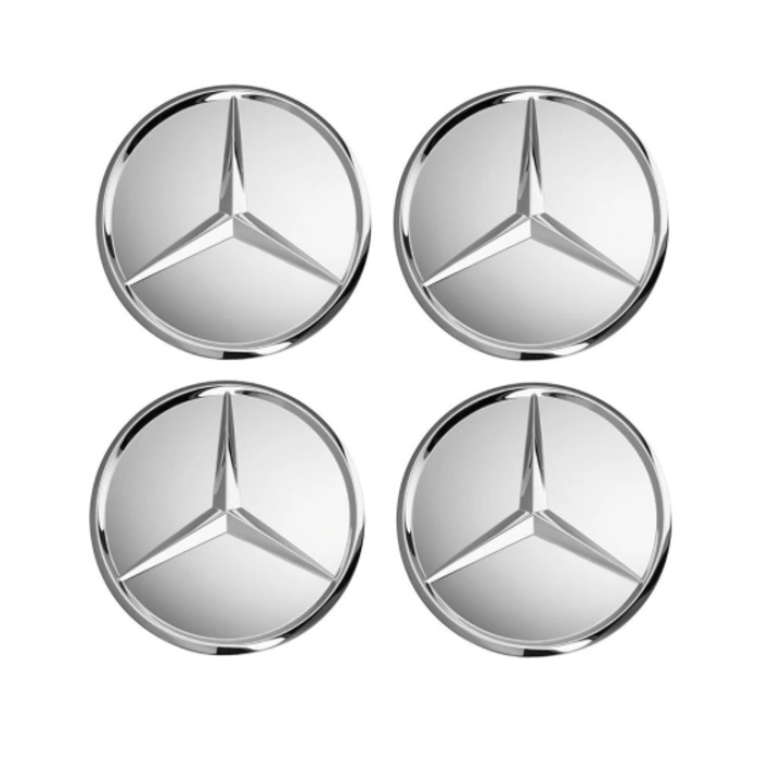 Set 4 Capace Mercedes Benz, 75mm, argintiu Material ABS