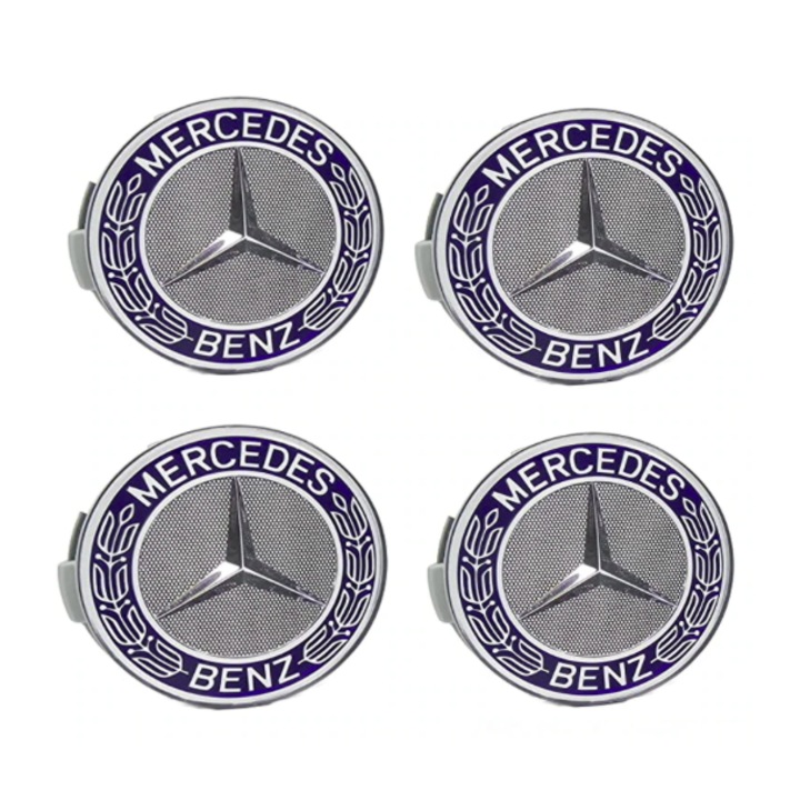 Set 4 capacele roti 75mm, pentru jante aliaj Mercedes Argintu Albastru