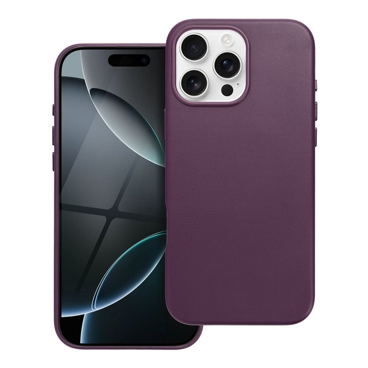 Husa pentru iPhone 16 Pro Daden® MagCover Leather, Magsafe, Piele Naturala, Antisoc, Incarcare Wireless, Violet