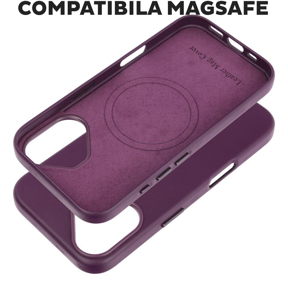 Husa pentru iPhone 16 Pro Daden® MagCover Leather, Magsafe, Piele Naturala, Antisoc, Incarcare Wireless, Violet
