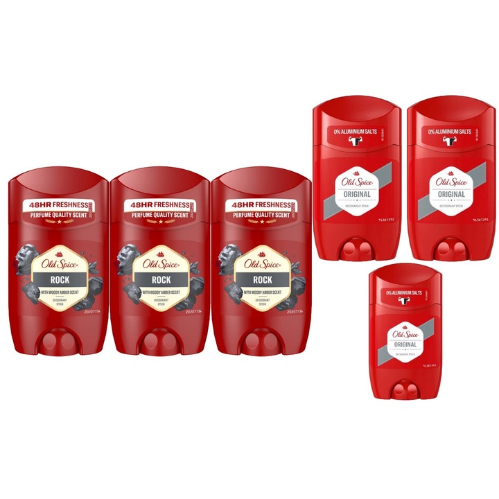 Set 6 x Old Spice Variety Bundle, 3 x Antiperspirant Stick 50ml Men Original, 3 x Antiperspirant Stick 50ml Rock, All Day Fresh, Intense Fresh Fragrance, Anti-urme albe, revirgorant, prospetime de durata, protectie 48h