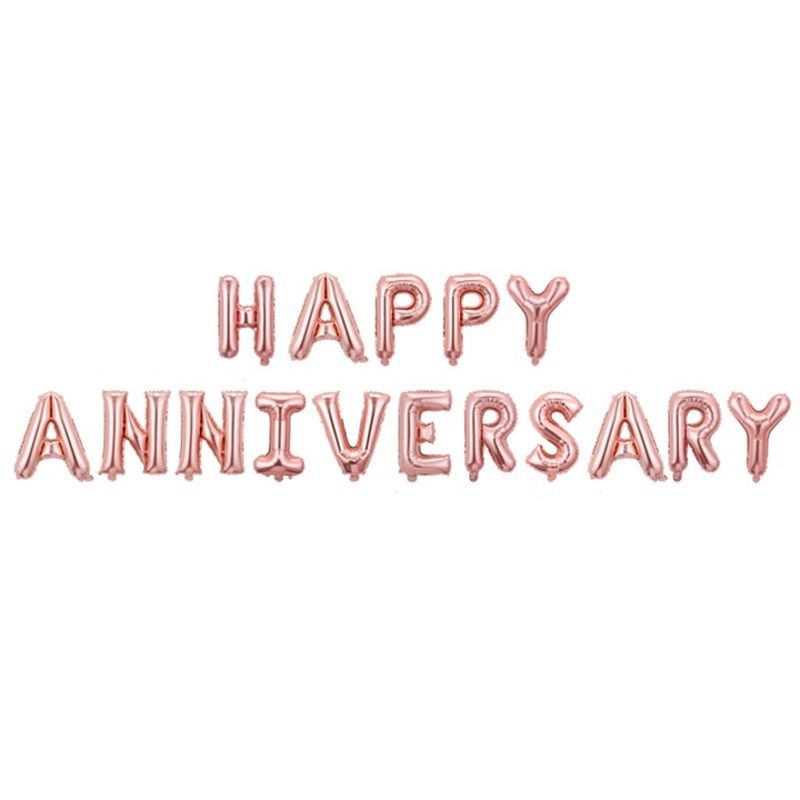 Комплект балони от метално фолио, Flippy, модел Честита годишнина, 40 см букви, парти балони, индивидуална опаковка, включена сламка, надути с въздух или хелий, розови