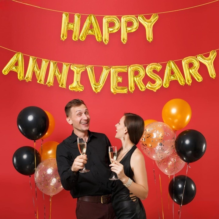 Original - Set Baloane din Folie Metalizata, Southern Sky, Model Happy Anniversary, Litere de 40 cm, Baloane Party, Ambalaj Individual, Pai Inclus, Umflare cu Aer sau Heliu, Auriu - calitate superioara