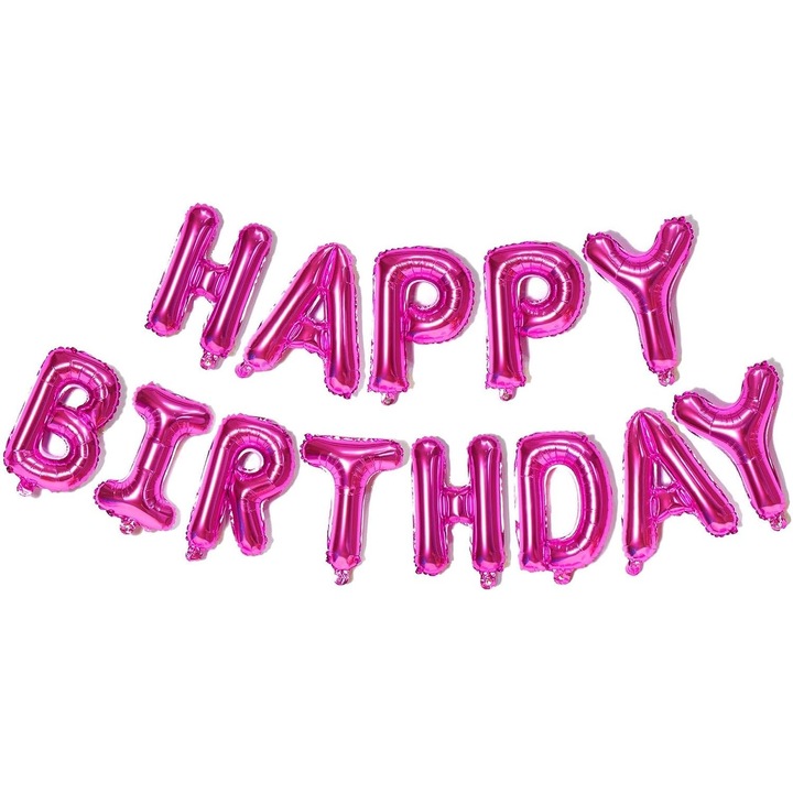 Комплект балони от метално фолио, Flippy, модел Честит рожден ден, 40 см букви, парти балони, индивидуална опаковка, включени сламка, конец и лепило, надуване с въздух или хелий, лилаво