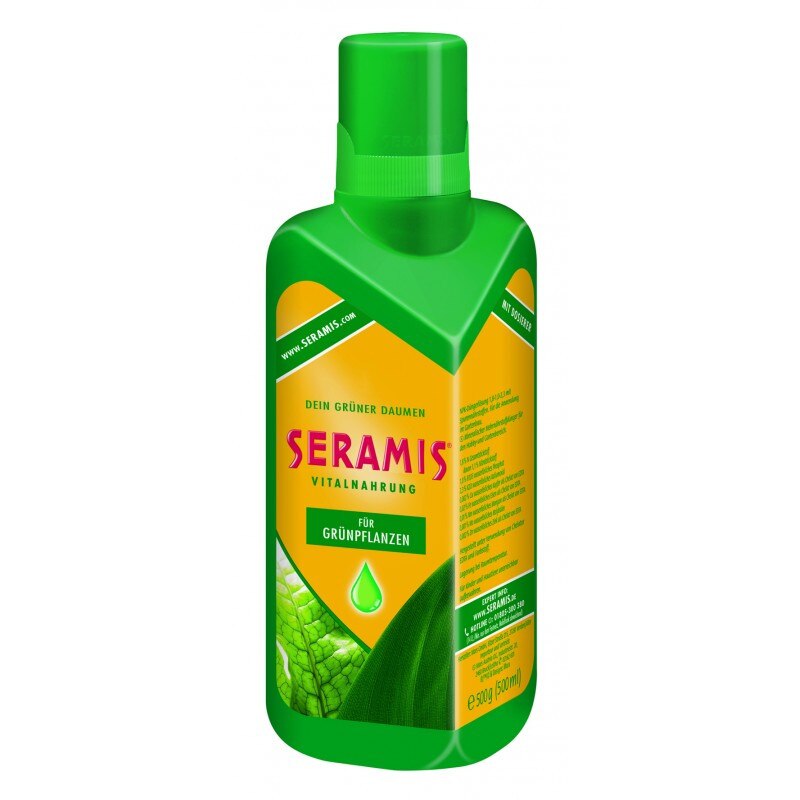 Fertilizator concentrat Seramis Hrana vitala a plantelor verzi, cu dozator la 500 ml, formula pentru Sanseveria, Monstera, Crassula, Asplenium, Fittonia, Syngonium, Pothos, Pepperomia, Nephrolepsis, Zamioculcas, Ficus, Dracaena s.a.