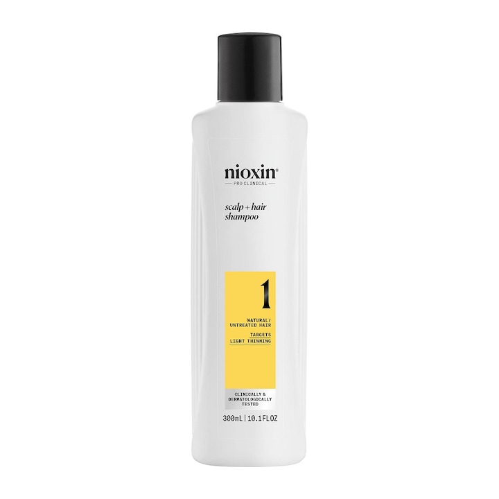 Sampon profesional fortifiant impotriva ruperii Nioxin System 1 Scalp + Hair pentru par natural cu aspect usor subtiat, 300 ml