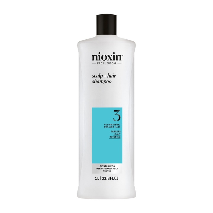 Sampon profesional fortifiant impotriva ruperii Nioxin System 3 Scalp + Hair pentru par vopsit sau deteriorat cu aspect usor subtiat, 1 l