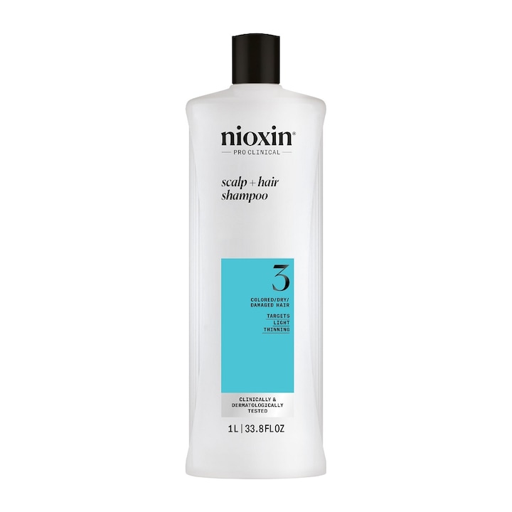 Sampon profesional fortifiant impotriva ruperii Nioxin System 3 Scalp + Hair pentru par vopsit sau deteriorat cu aspect usor subtiat, 1 l