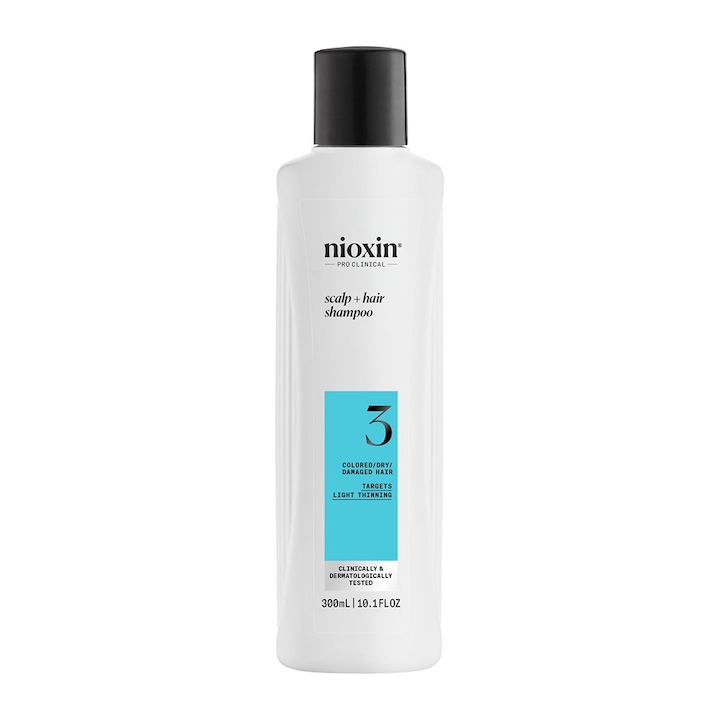 Sampon profesional fortifiant impotriva ruperii Nioxin System 3 Scalp + Hair pentru par vopsit sau deteriorat cu aspect usor subtiat, 300 ml