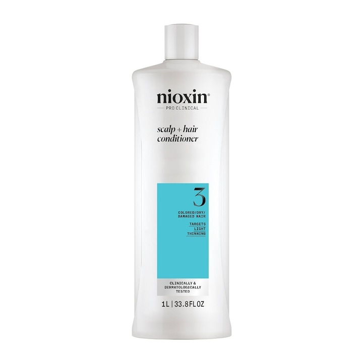 Balsam profesional fortifiant impotriva ruperii Nioxin System 3 Scalp + Hair pentru par vopsit sau deteriorat cu aspect usor subtiat, 1 l
