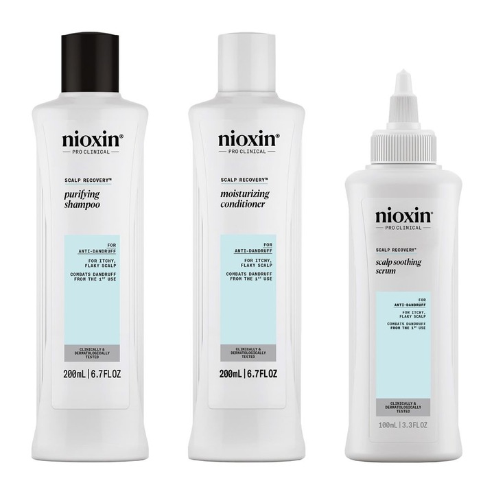Set profesional antimatreata Nioxin System Recovery pentru scalp iritat cu mancarimi: Sampon, 200 ml + Balsam, 200 ml + Tratament, 100 ml