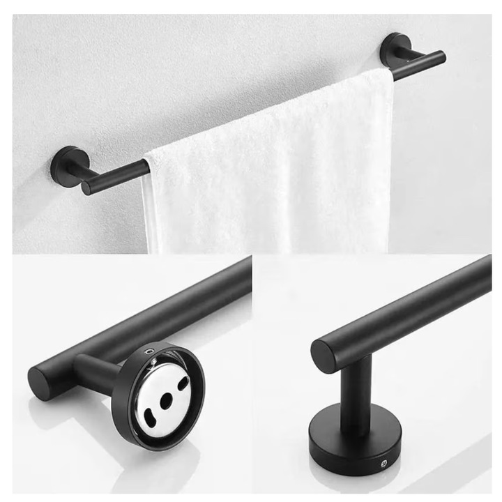 Suport de prosop Starke, inox SUS304, negru, 60 cm lungime x 6 cm latime