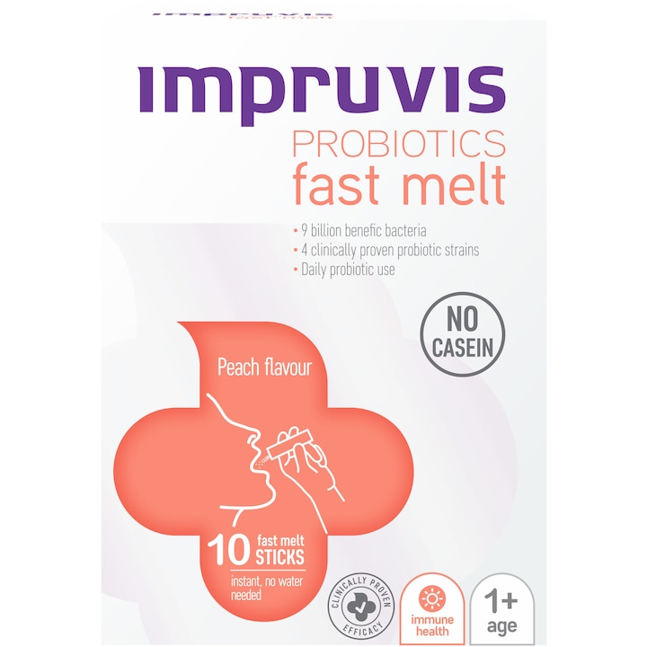 Probiotic Impruvis Fast Melt, cu aroma de Piersica, 10 plicuri