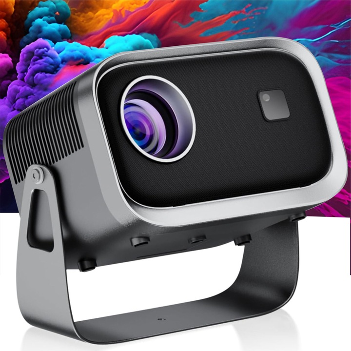 Linomag Hordozható LED LCD Projektor, 1280x720P, 150 ANSI Lumen, 2000:1 Kontraszt, WiFi, Bluetooth, HDMI, AV, USB, Gyöngyszürke