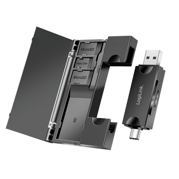 Cititor de carduri USB 3.2 Gen1, LogiLink, SD si microSD, stocare carduri, 9.5x6.2x0.55cm