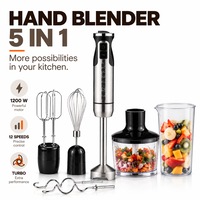 Blender Portabil, 5 in 1, SeveShop®, 12 Trepte de Viteza, Blender Profesional, 1200W, Smart Blending, Multifunctional pentru Macinare, Pasare, Amestecare, Tocare si Mixare Oua, Blender cu Accesorii Incluse, Capacitate 600ml, Blender Portabil Argintiu