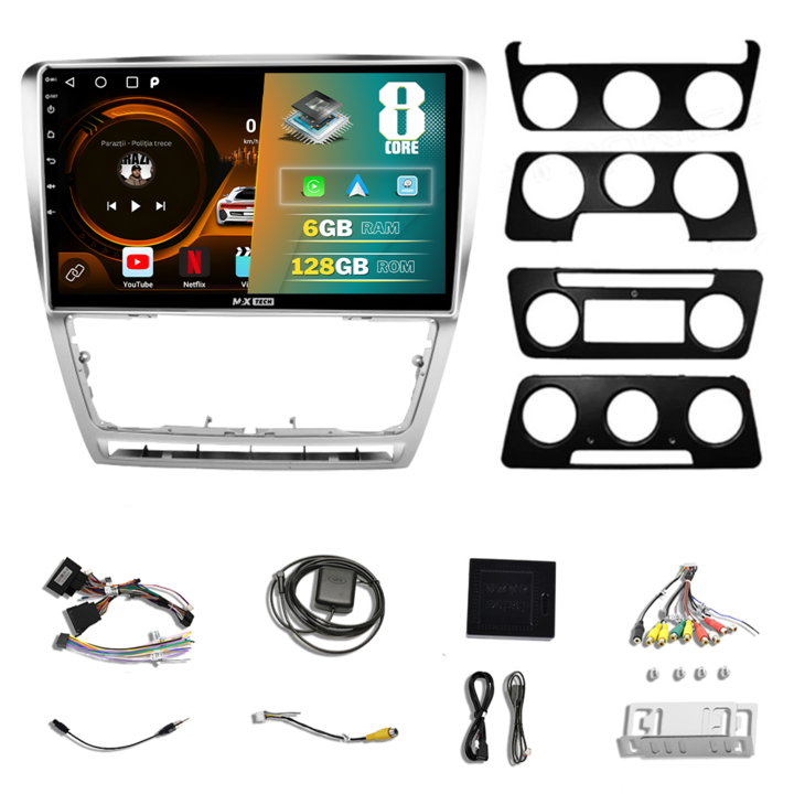 Navigatie Skoda Octavia 2 ( 2004 - 2013 ) dedicata Android, MaxTech®, Android 13, ecran de 10 inch IPS, 6 GB Ram 128 GB Rom functii GPS, Carplay, WIFI, RDS, DSP, Radio, Google Play, Bluetooth, Waze