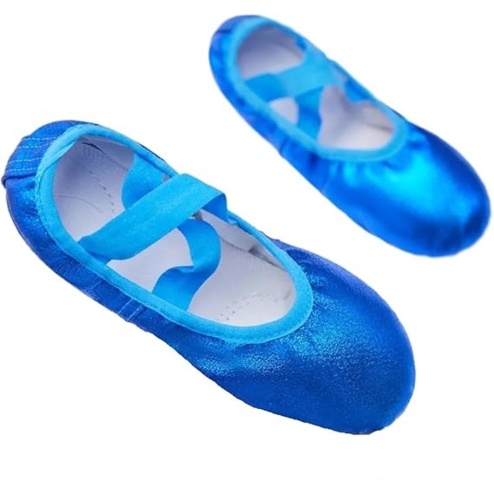 Pantofi dans/balet pentru fetite Mixbo, cu elastic, textil, albastru cu sclipici