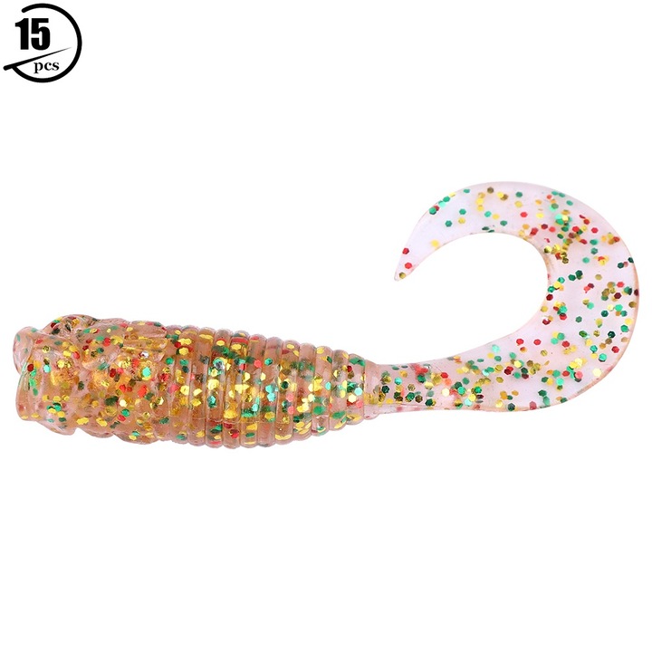 Jormftte gumis csalik, 15db-os szett, giliszta típusú, rugalmas, 8cm, arany