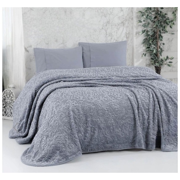 Patura pufoasa, embosata, 220 x 240 cm SARAR, Gri Inchis