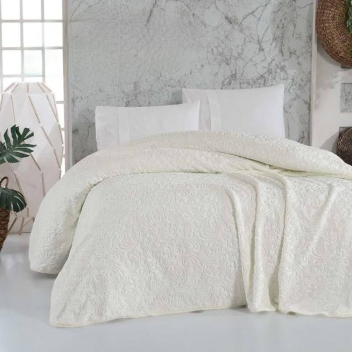 Patura pufoasa, embosata, Sarar, 220x240 cm, SARAR, Alb