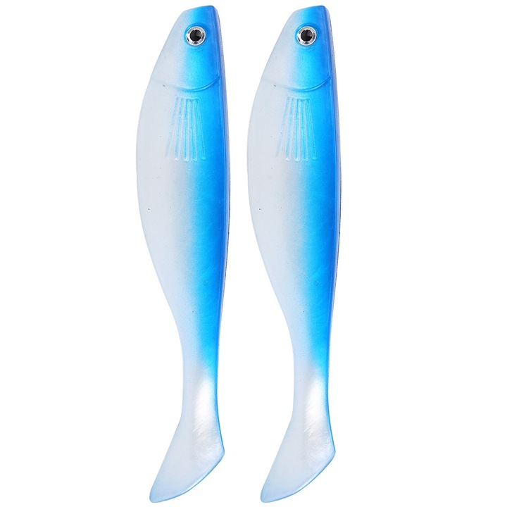Jormftte műcsalik, 2 darabos készlet, PVC, kék/fehér, sós és édesvízi horgászathoz