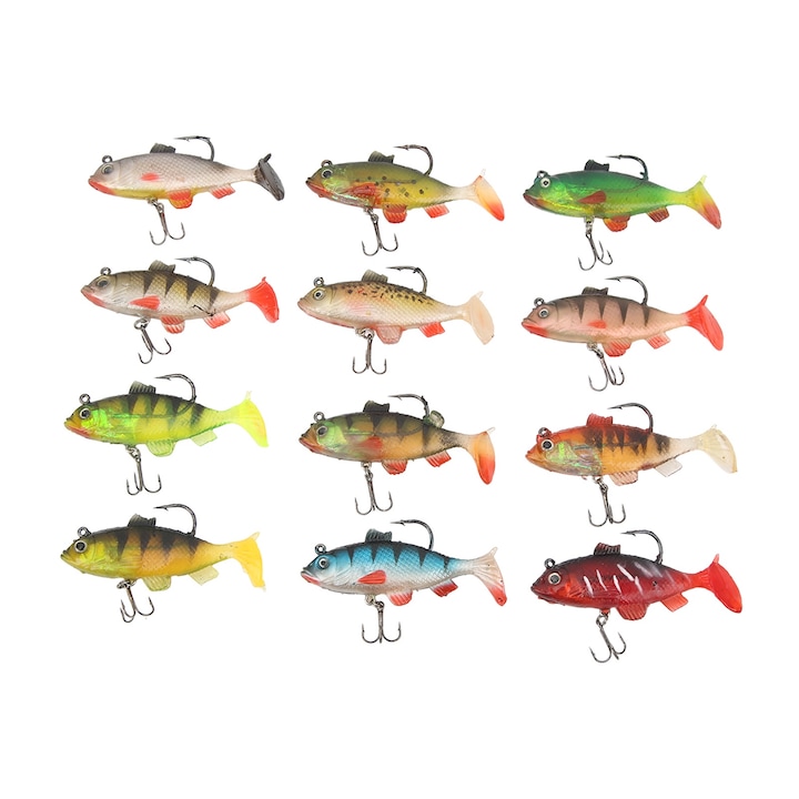 12 db szilikon műcsali 8 cm, Jormftte, kettős színű, 236g