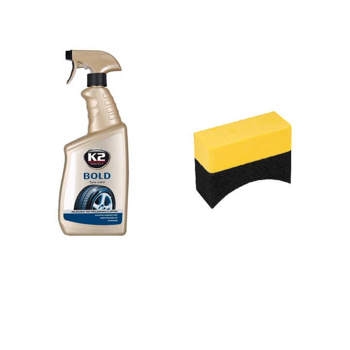 Pachet solutie curatare anvelope BOLD 700ml + burete lustruire 95x35x65mm