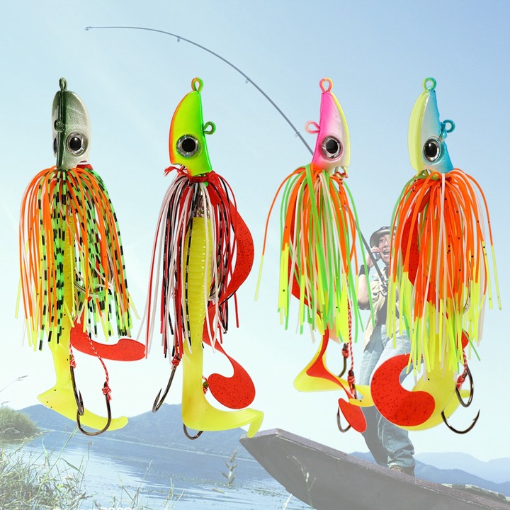 4 db szilikon horgászcsali, többszínű, horgokkal, Jormftte, 11,5 cm