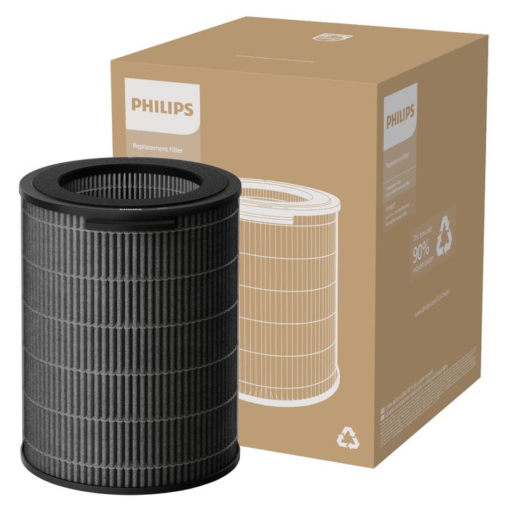 Filtru NanoProtect HEPA, Philips, pentru purificator de aer Philips AC3737, eliminare 99,9% virusi, dimensiuni 3w1