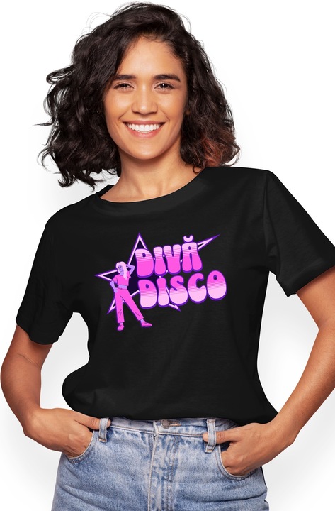 Дамска тениска Disco Diva woman ready to party fun с лицева щампа, 100% памук, черна, M