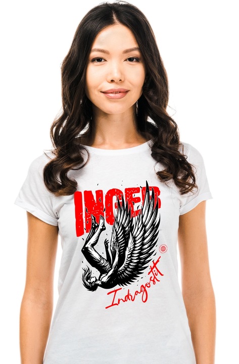Дамска тениска Angel Girl Falling from Clouds Text Angel in Love с щампа на лицето, 100% памук, бяла, XL