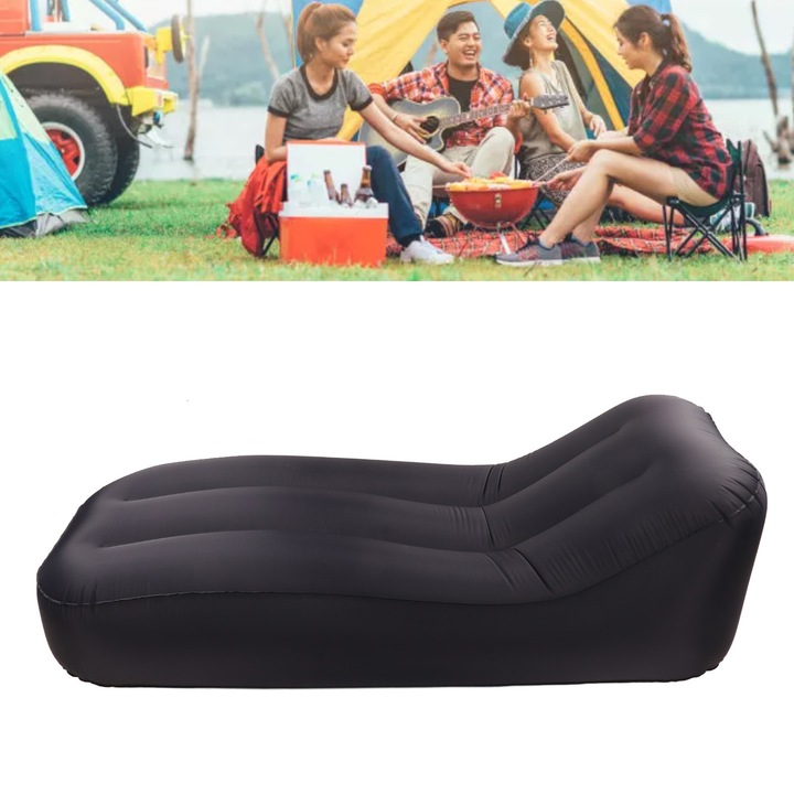 Надуваемо кресло, Jormftte, 1 бутон, функция за аварийно зареждане, тъмносин, 100x115 см