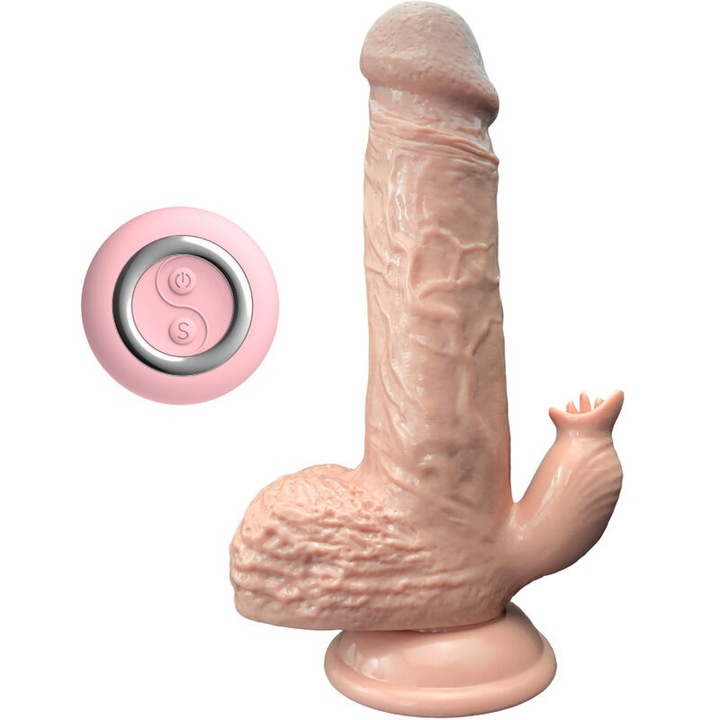 Dildo realist cu vibratii si miscare de impingere, Armony, stimulator cu limba, 19x4cm