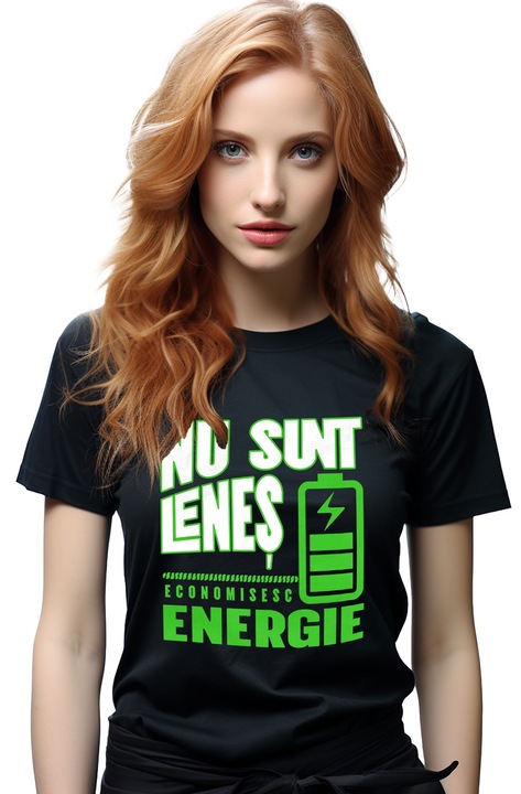 Tricou Femei Text haios Nu sunt lenes. Sunt pe modul eco cu imprimeu pe Fata, 100% Bumbac, Negru, M